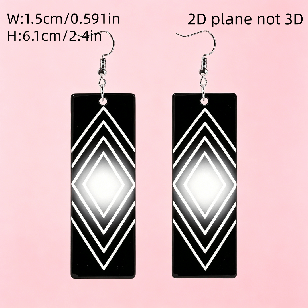 Black & White Rectangle Optical Illusion Earrings, Gift for Her